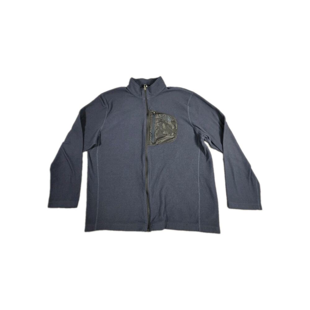 The North Face Mens XL Full Zip Fleece Jacket Navy Blue Mock Neck Embroidered C7